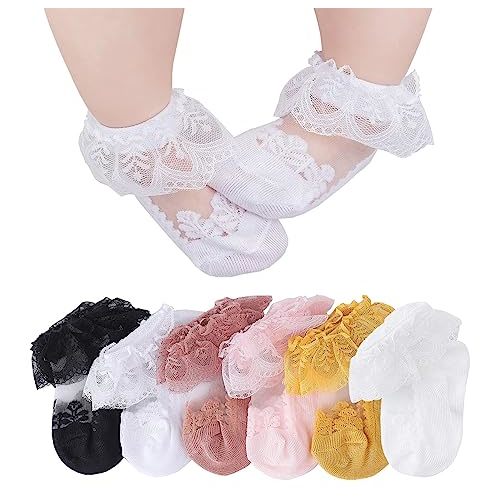 CHUNG Baby Toddler Girls Princess Cotton Frilly Socks Lace Ruffle Pack of 4/5/6 Thin Mesh Summer for Dress