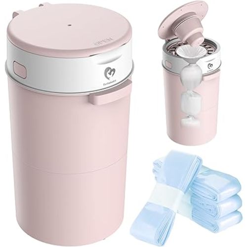 Bellababy Diaper Pail, Upgrade Baby Diaper Bin with Double Odor Locking, Includes 4 Refills (270 inches/pcs), Compact Design for Nursery, Pink