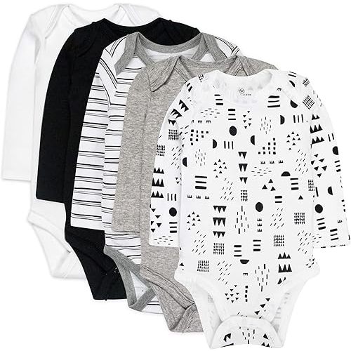 HonestBaby 5-pack Long Sleeve Bodysuits One-piece 100% Organic Cotton for Infant Baby Boys