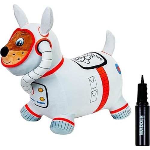 WADDLE Bouncy Hopper Inflatable Animal Hopping Plush, Indoor and Outdoor Toy for Toddlers and Kids, Pump Included, Boys and Girls Ages 2 Years and Up (Space Dog)