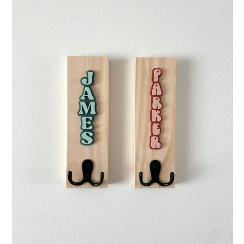 Personalized Wood Coat Hook: Acrylic Name, Kids Room Decor
