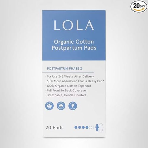 LOLA 100% Organic Cotton Postpartum Pads - 20 Count Postpartum Essentials Phase 2