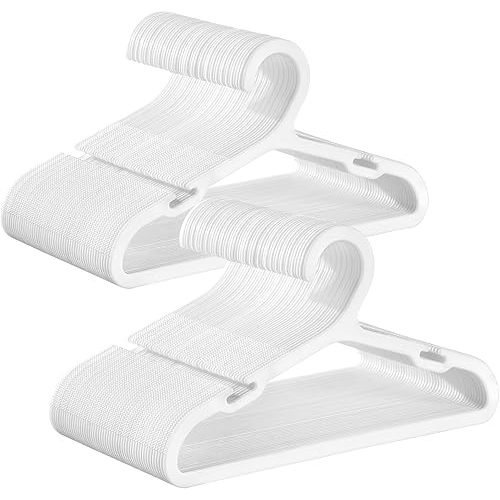 SONGMICS Baby Hangers 100 Pack, Plastic Kids Hangers for Closet, 11 x 6.1 Inches, for Children Aged 0-6 Years, Space-Saving, Non-Slip, Cloud White UCRP180W01