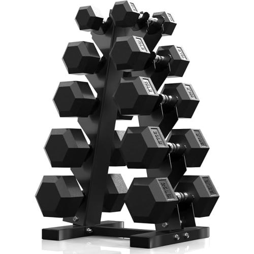 PAPABABE 150-600lb Dumbbell Set with Rack, Rubber Encased Home Gym