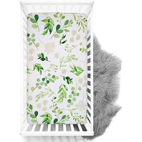 Crib Sheet Set Jersey Cotton, Fitted Cotton Baby & Toddler Universal Crib Sheets, Green Leaves