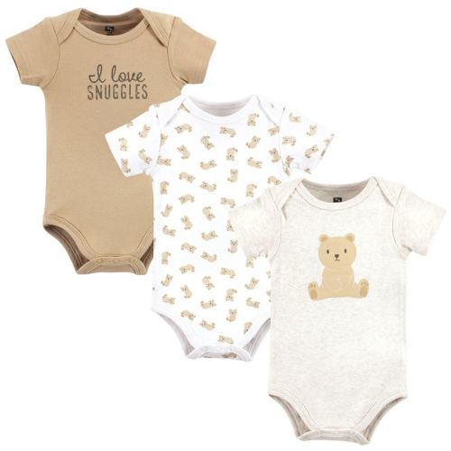 Hudson Baby Infant Baby Cotton Bodysuits 3-Pack, Cute Bear, 6-9 Months