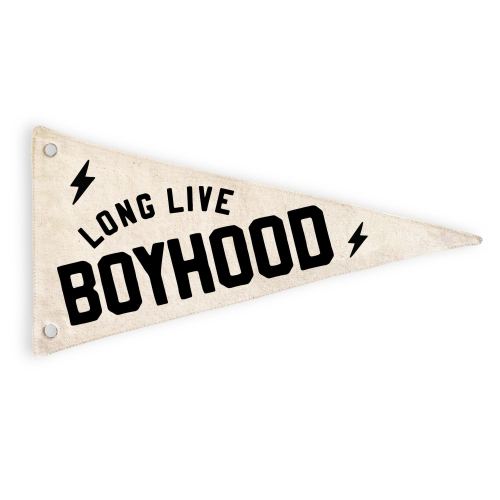 Long Live Boyhood Canvas Pennant Flag | Boys Wall Hanging | Minimalist Kids Room Decor | Playroom Decor Banner | Monochrome Kids Sign