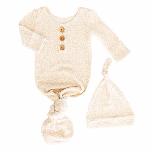 Lovely Leopard Bamboo Waffle Newborn Baby Knot Gown & Hat Set