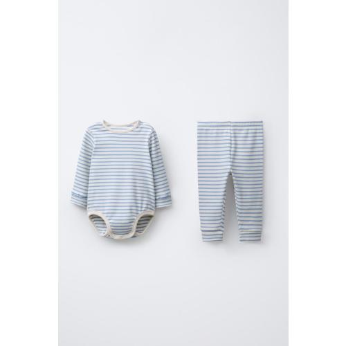 STRIPED BODYSUIT AND LEGGINGS SET - Light blue | ZARA Canada