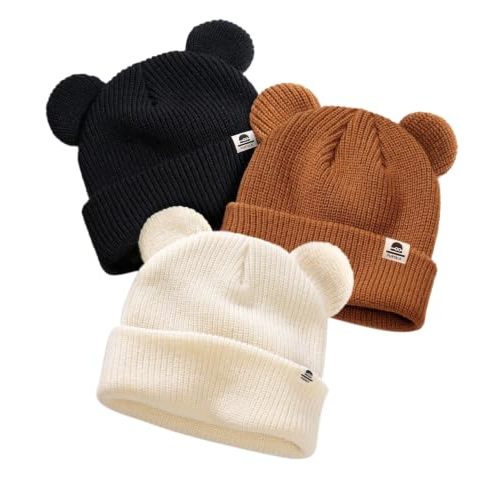 FURTALK Baby Beanie with Bear Ear Warm Knit Winter Hat for Infant Toddlers | Soft Premium Acrylic Fabric, Skin-Friendly, Double-Knit Warmth for Ears, Adorable Bear Ear Design, Grow-with-Me 2 Sizes