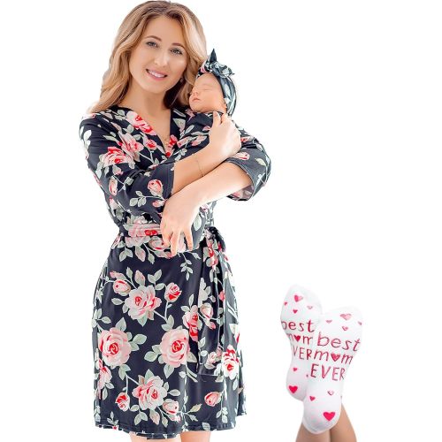 ECO BABY Mommy and Me Robe and Swaddle Set | Maternity Robe and Matching Baby Set for Girl, Boy | Hospital Labor and Delivery