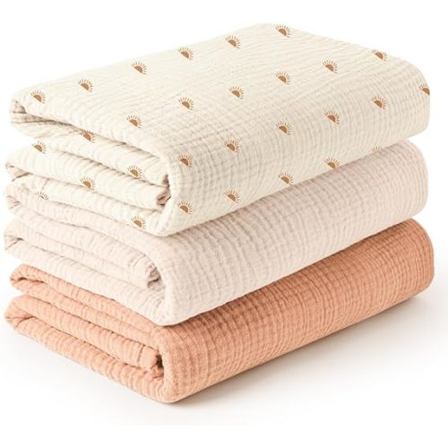 Konssy 3 Pack Muslin Blankets for Unisex, Newborn Receiving Blanket, Large 47 x 47 inches, Soft Breathable Muslin