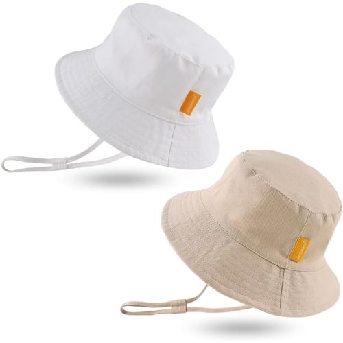 Infant Summer Sun Protection Bucket Hat - 3-6 Months (White + Khaki)