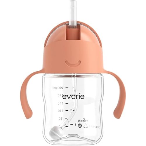Evorie Tritan Weighted Straw Cup Baby Training Cup, Spill Proof, 7 Oz, 6M+