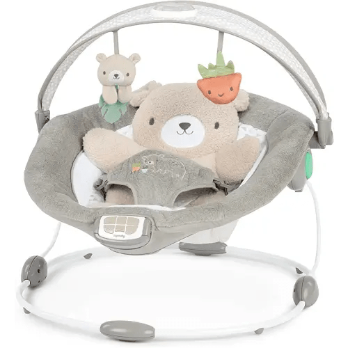 Ingenuity InLighten Baby Bouncer Seat with Light Up-Toy Bar and Bear Tummy Time Pillow Mat - Nate, Newborn and up