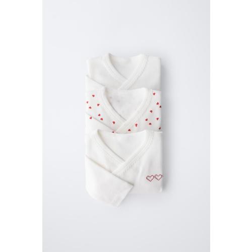 THREE-PACK OF HEART-PRINT KIMONO-COLLAR BODYSUITS - Ecru | ZARA United States