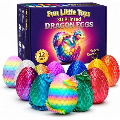 12 Pack 3D Printed Dragon Eggs with Articulated Dragon Toys, Mystery Party Favors for Kids