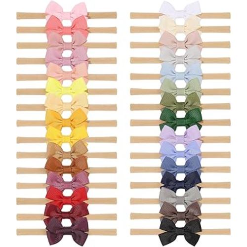 doboi 30PCS Baby Girls Headbands Hair Bows Nylon Grosgrain Ribbon Hairbands Solid Color Handmade Hair Accessories for Newborn Infant Toddlers Little Girl and Kids
