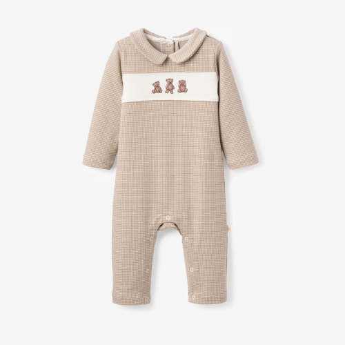 Teddy Bear Houndstooth Jumpsuit TAUPE / 3-6M