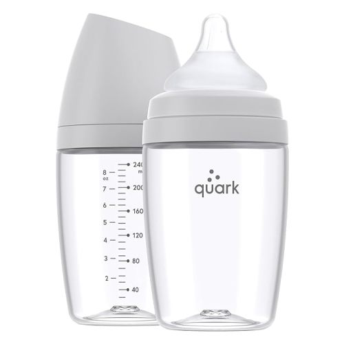 BuubiBottle Max Slow Flow Bottle for Newborn Babies by Quark - with Anti-Colic Nipple to Simulate Breastfeeding - BPA-Free, PVC-Free, Toxin-Free - 8 Oz Bottle with Lid, 1 Pack - Grey