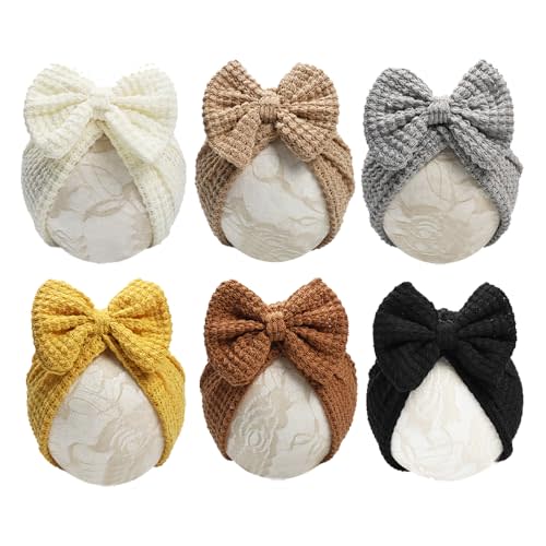 Esumun Baby Girls Hair Bow Turban Hat 6PCS Set, Top Bowknot Head Wrap Beanie India Caps for Infant Toddlers