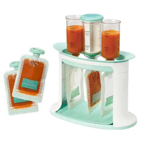 Infantino Squeeze Station, Baby Food Maker & Pouch Filler, Fill 3 Reusable Pouches at Once, Easy to Use, Dishwasher Safe, Homemade Baby Food Prep Essential, Teal