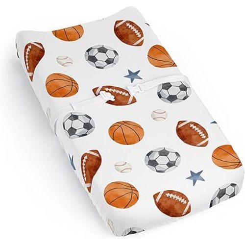 Sweet Jojo Designs Baby Changing Pad Cover Sheet (Sports Theme) for Boys, Infant/Newborn Diaper Change Table Mat Covers (Watercolor, Vintage Sport Themed, Soccer Balls, Football, Baseball, Basketball)