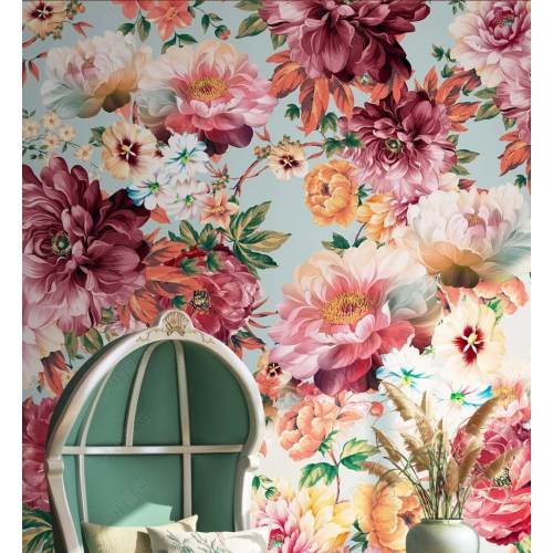 Floral Flowery Modern Wallpaper, FLORAL WALLPAPER, Textured Wallposter, Removable Flower Wall Mural, Big Flowers, Personalized Peel Stick