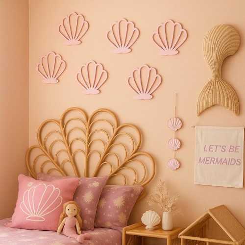 Wooden Seashells - Shell - Wooden Shell - Under The Sea Bedroom Decor - Mermaid Theme Decor - Nursery Decor - Shell Wall Decal Stickers
