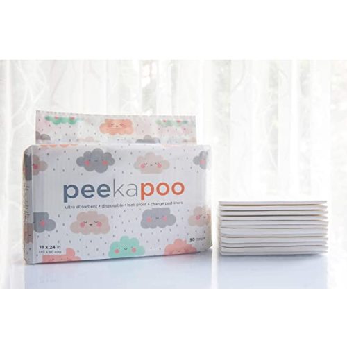 Peekapoo - Disposable Changing Pad Liners (50 Pack) Super Soft, Ultra Absorbent & Waterproof - Covers Any Surface for Mess Free Baby Diaper Changes