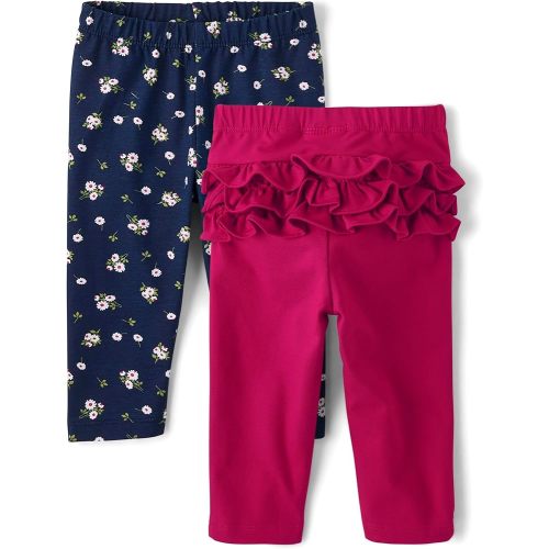 The Children's Place,Baby Girls,and Newborn Knit Pull On Pants,Daisy/Pink Ruffle 2-Pack,9 Months,12 Months