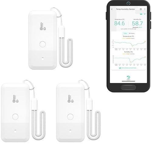 YoLink Smart Wireless Thermometer Hygrometer, 3-Pack, Wide Temp Range for Freezer, Fridge, Green House, Pet Cage, App Alerts, Emails, Text/SMS alerts, 5 Years Battery Life- Hub Required