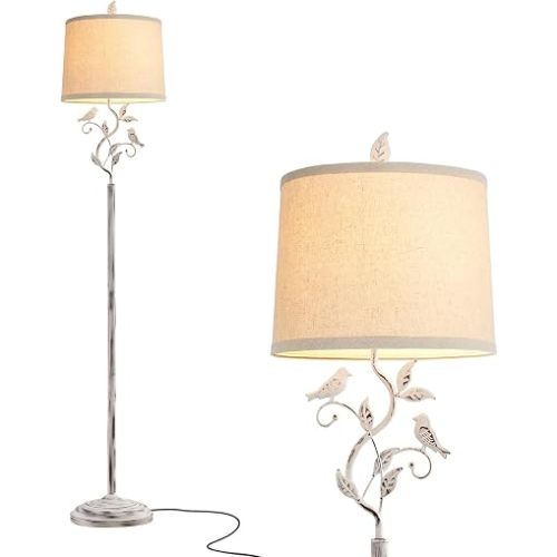 63" Vintage White Bird and Leaf Floor Lamp for Living Room