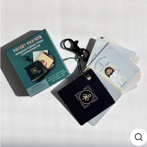 Pocket Prayers Waterproof Catholic Prayer Card Keychain Set