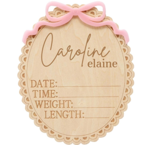 Personalized Birth Stats Wood Announcement in Precious Bow | Caden Lane
