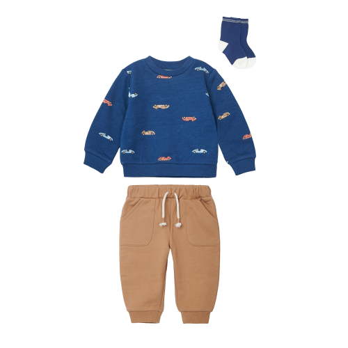 Wonderluxe Baby Boys' Long Sleeve Fleece Sweatshirt and Jogger, 3-Piece Set, Sizes 0-3M-24M