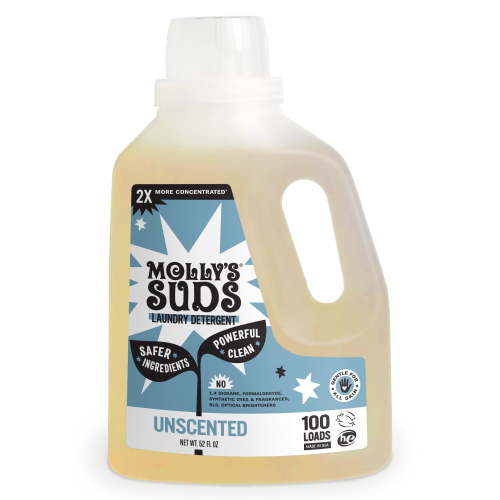 Molly's Suds Liquid Laundry Detergent | Natural Laundry Detergent Soap for Sensitive Skin | 2x Concentrated, High Efficiency (HE) | Unscented - 100 Loads