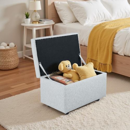 Light Gray Fabric Ottoman Footstool with Toy Storage