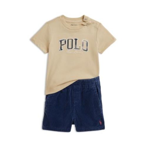 Boys' Madras-Logo Cotton Tee & Corduroy Shorts Set - Baby