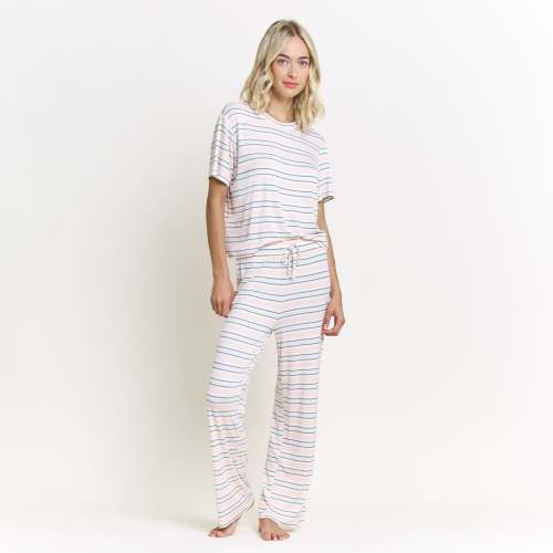 All American Tee Pant Set in Linen Stripe