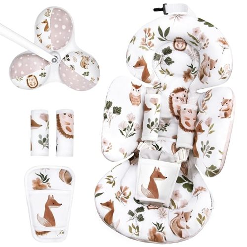 Infant Insert Compatible with 4moms Mamaroo Swing and Infant Carseat, Including 3 Replacement Balls, Reversible Newborn Insert for Baby Swing, Stroller, Bouncer, Soft Fabric - Leaf