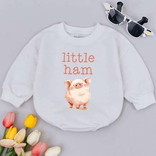 Little Ham Baby Romper, Pregnancy Reveal, Pig Baby Outfit, Farm Animal Little Pig Baby Gift, Funny Baby Clothes, Baby Shower, Little Piggy