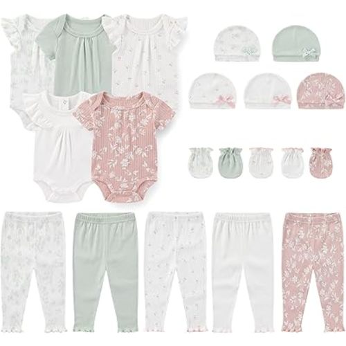 Newborn Layette Gift Set 20-Piece Cotton Baby Boy Girl Clothes Essentials and Accessories
