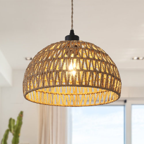 Bay Isle Home™ Derica 1 - Light 11.81in. Plug-In Woven Rattan Dome Pendant with Rope Accents Boho Style, 14.76 feet Cord & Reviews | Wayfair