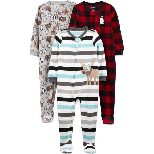 Simple Joys by Carter's Toddlers and Baby Boys' Loose-Fit Flame Resistant Fleece Footed Pajamas, Pack of 3