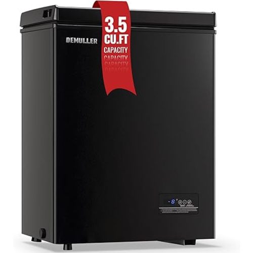Deep Freezer Chest 3.5 Cubic Feet Freezers with Temperature Display Panel Mini Freezer with Removable Basket Suitable for Apartment Garage Dorm BLACK