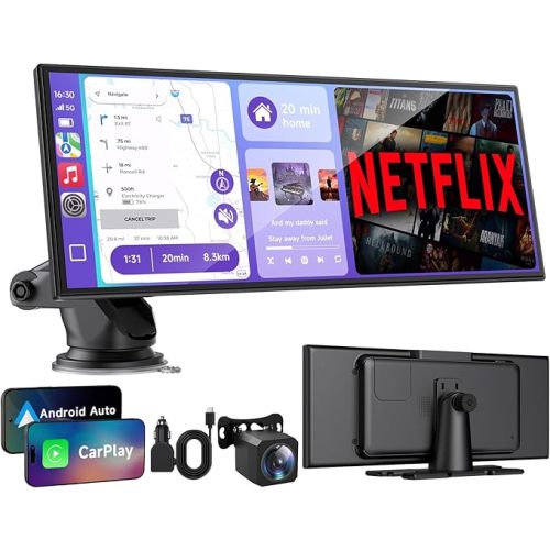 Car Play Screen with Night Vision Baby Monitor Camera, 10.25" IPS HD Screen with OTA Update, Mirror Link, Bluetooth 5.2, Voice Control, Music Play, GPS Navigation, FM