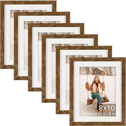 TOFOREVO 8x10 Picture Frames Set of 6 Rustic Wood Grain Photo Frame for Gallery Wall Mounting or Tabletop Display