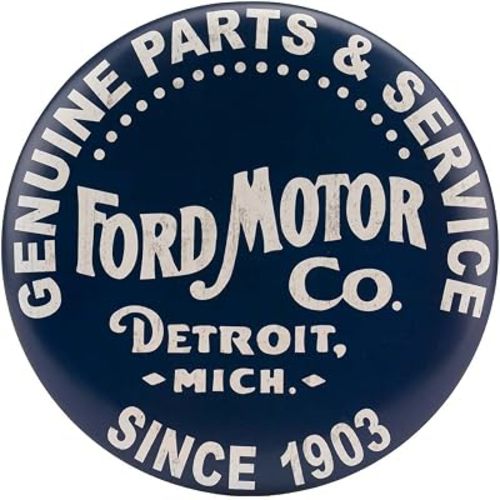 Ford Genuine Parts and Service Round Metal Button Sign - Vintage Ford Sign for Garage or Man Cave