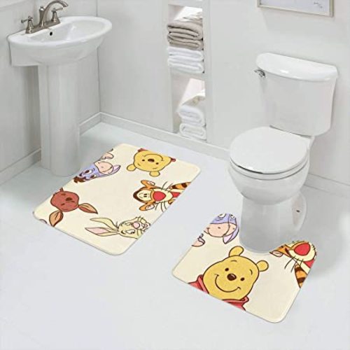 Winnie The Pooh and Eeyore 2 Pieces Bathroom Rugs Set, Water Absorbent, Super Soft Non-Slip Bath Mat, Includes U-Shaped Contour Toilet Mat 31.5 X19.7inches